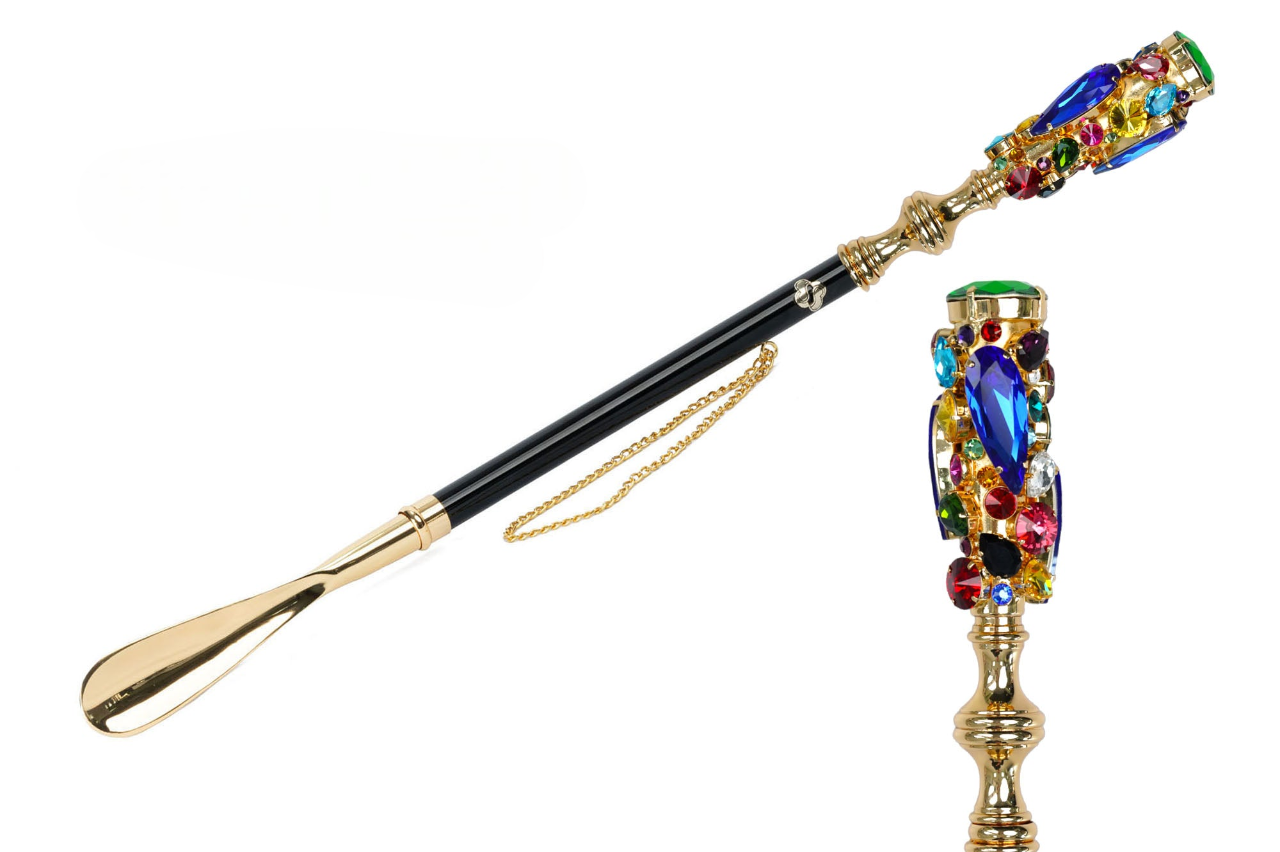 24K Gold-Plated Shoehorn – Limited Edition Handcrafted Crystal Handle, 53 cm Long