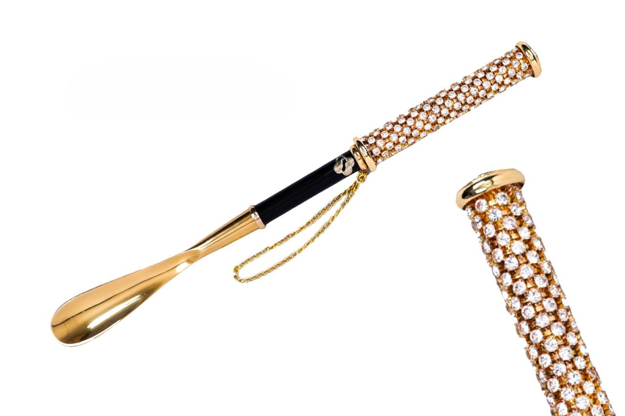 24K Gold Shoehorn – Italian Long Handled Luxury Shoe Horn with Rhinestones