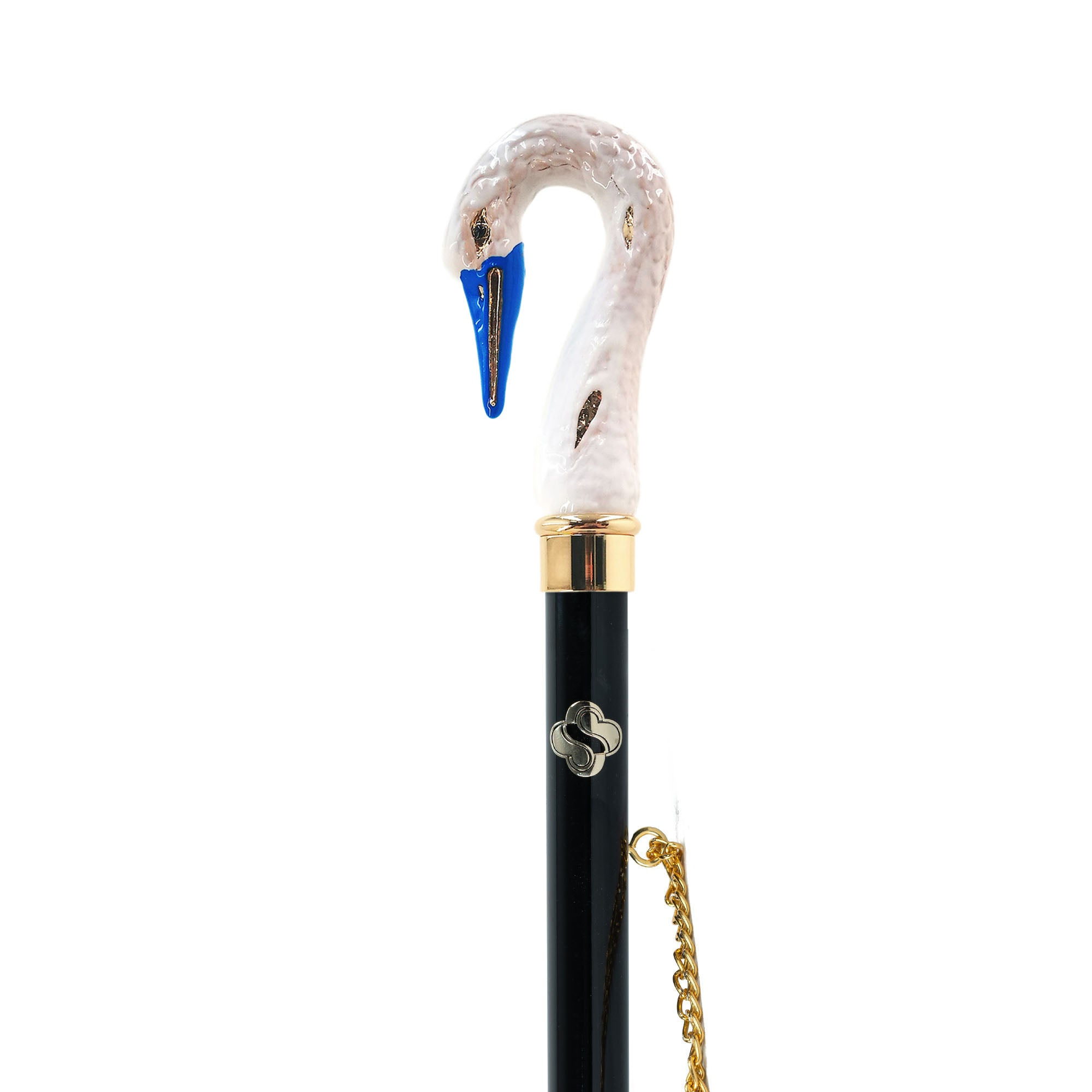 24K Gold-Plated Shoehorn - Hand-Painted Swan Handle, Long Italian Design