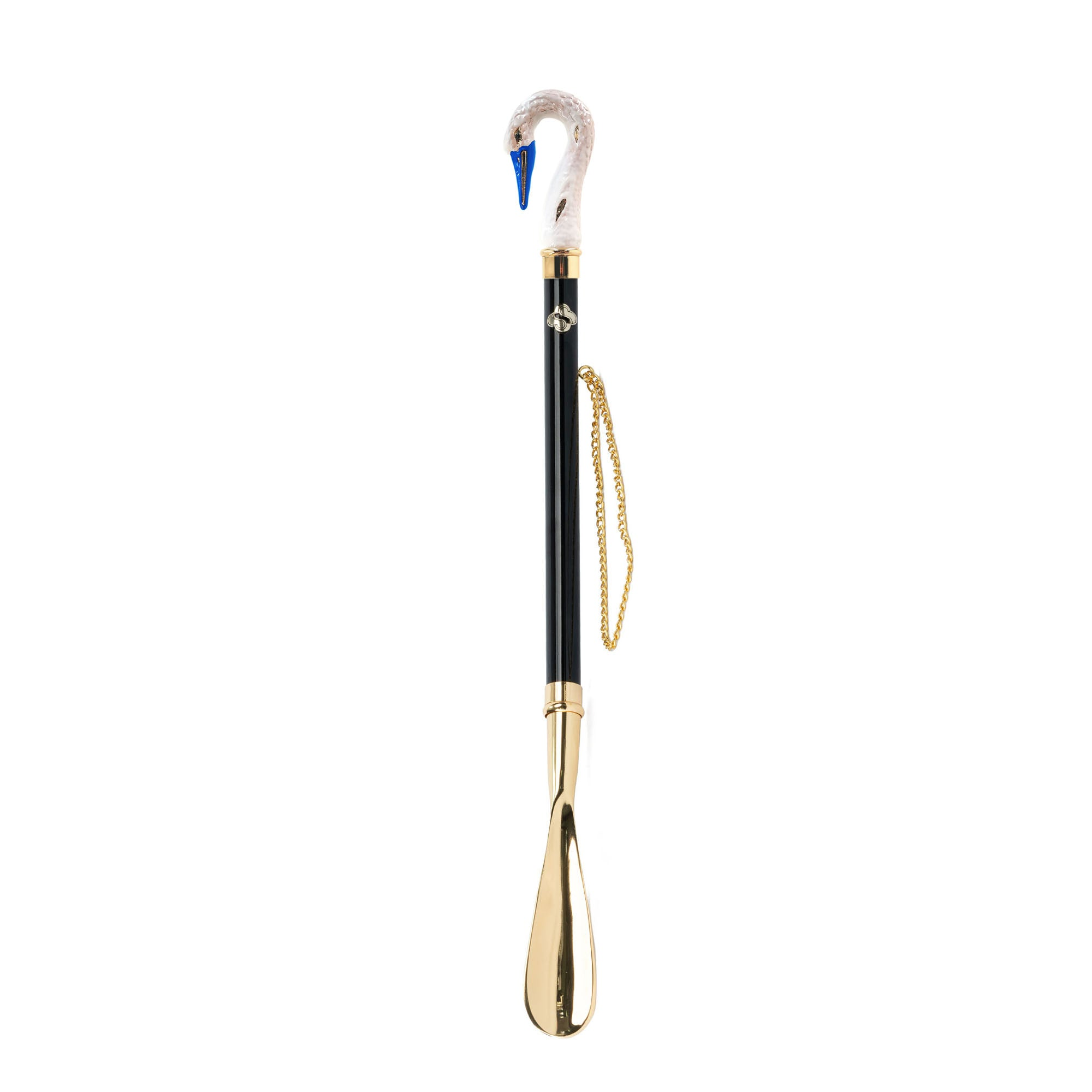 24K Gold-Plated Shoehorn - Hand-Painted Swan Handle, Long Italian Design