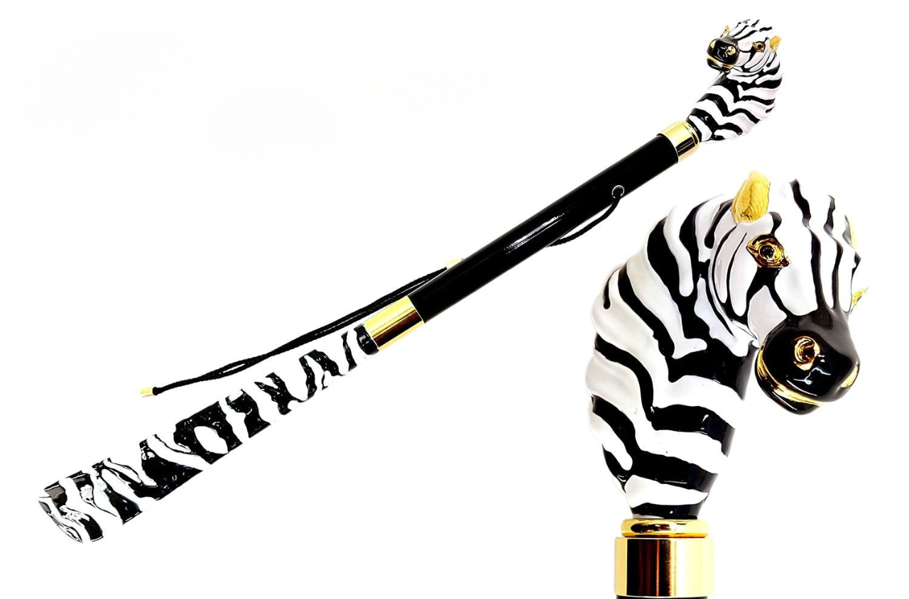 Italian Elegant Shoehorn – Handcrafted Zebra Enamel Handle | Golden Accents, 47cm