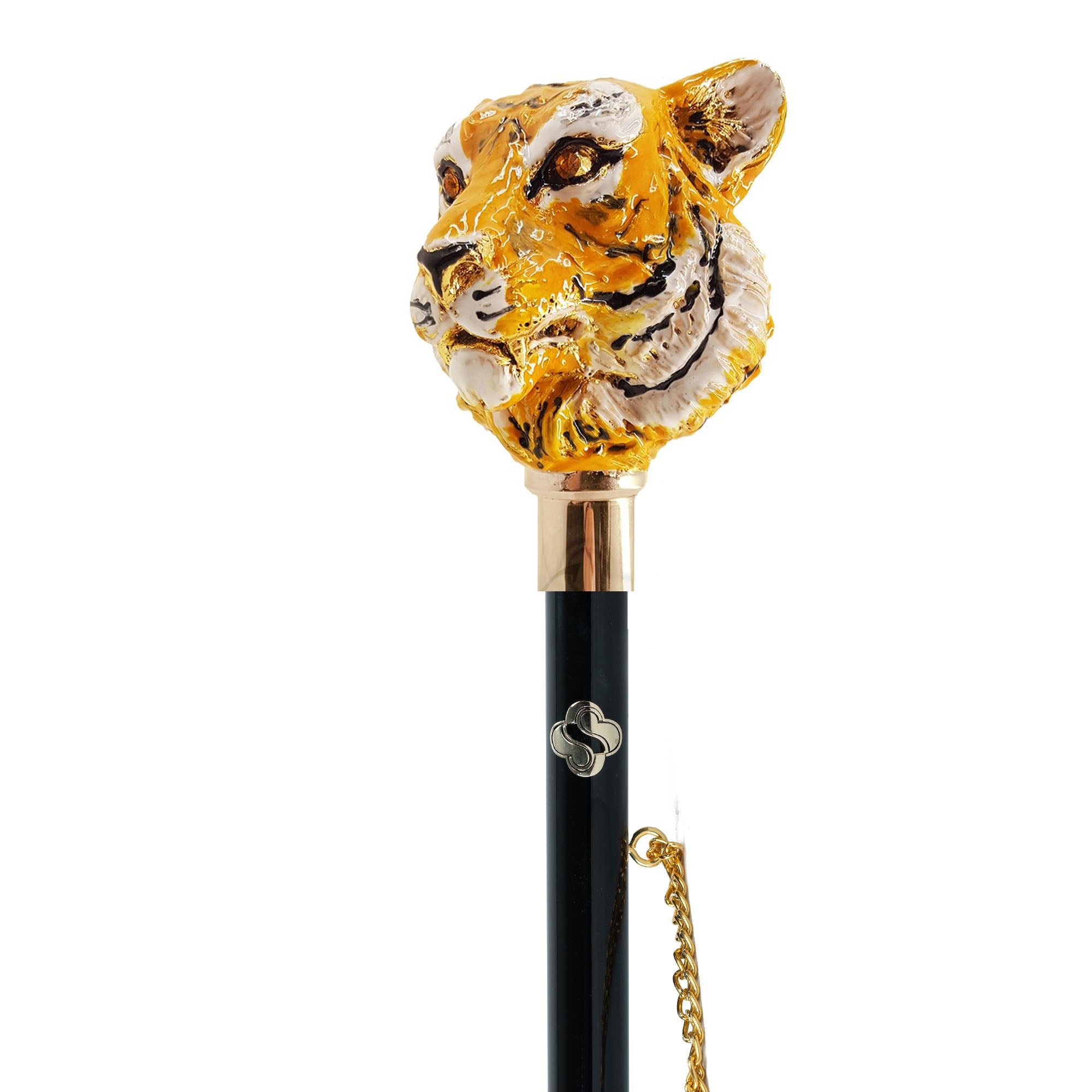 Gold Plated Shoehorn – 24K Long Handled Luxury Shoe Accessory with Hand-Painted Tiger Handle