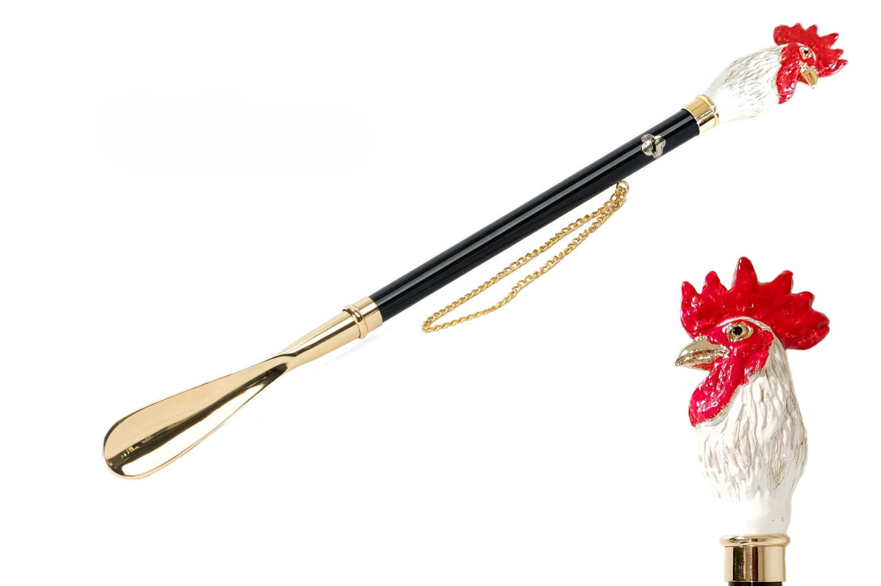 Gold Plated Shoehorn – Luxury Handcrafted Italian Shoe Horn with Brass Rooster Handle
