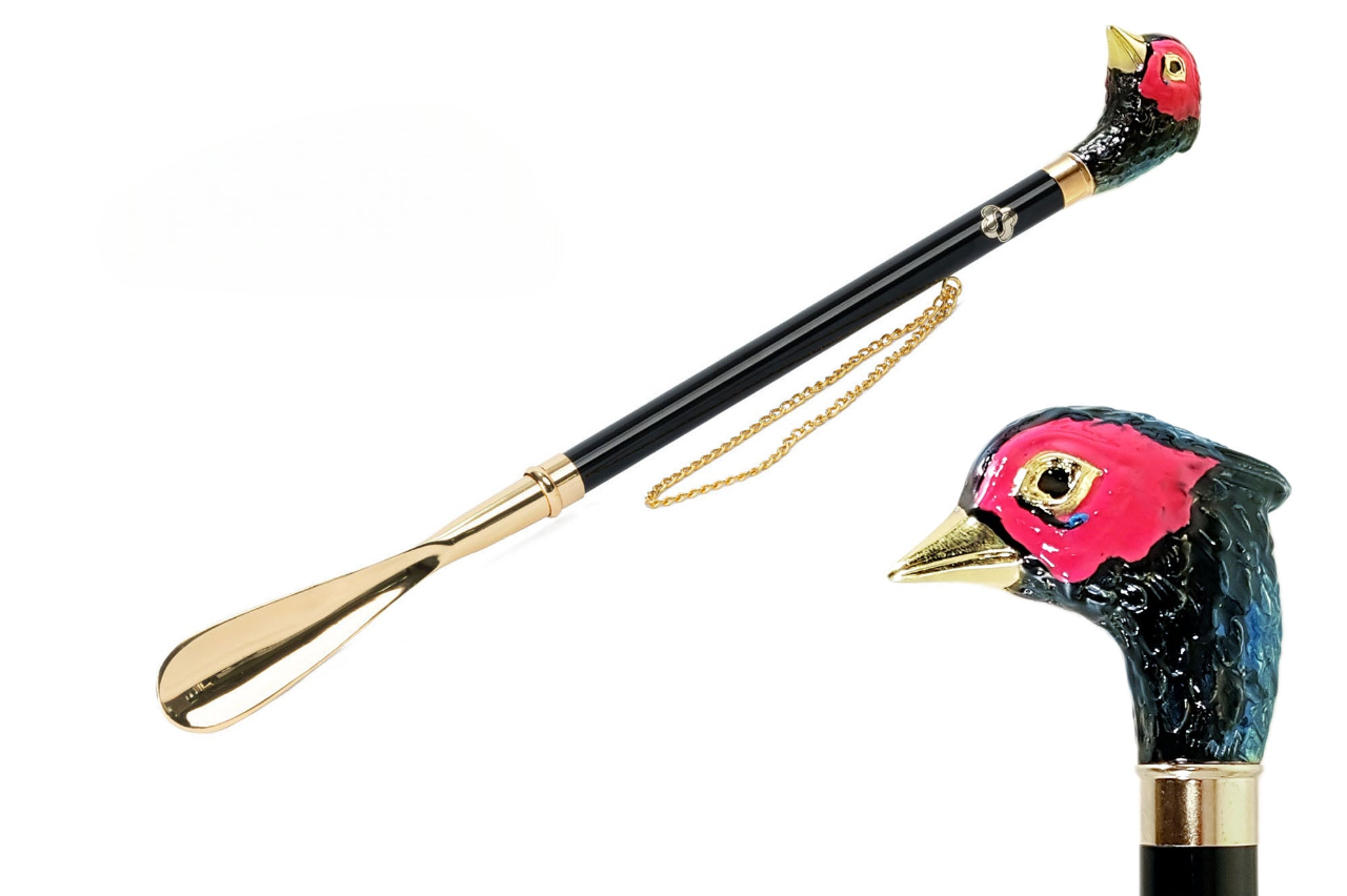 Gold Plated Shoehorn – Handcrafted 24K Pheasant Handle Long Luxury Shoe Horn