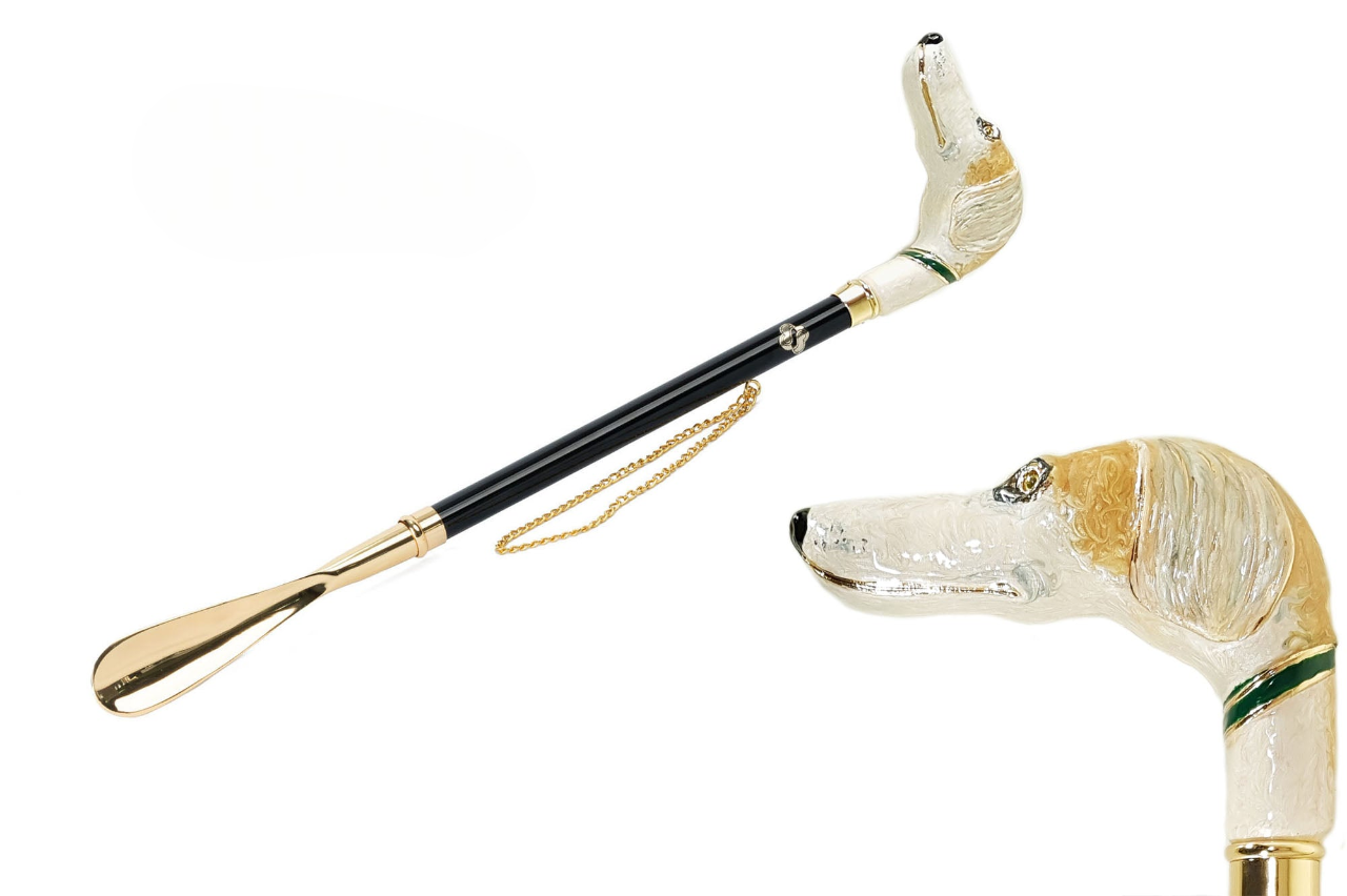 Gold Plated Shoehorn – Handcrafted Italian Luxury with Enamel Greyhound Handle