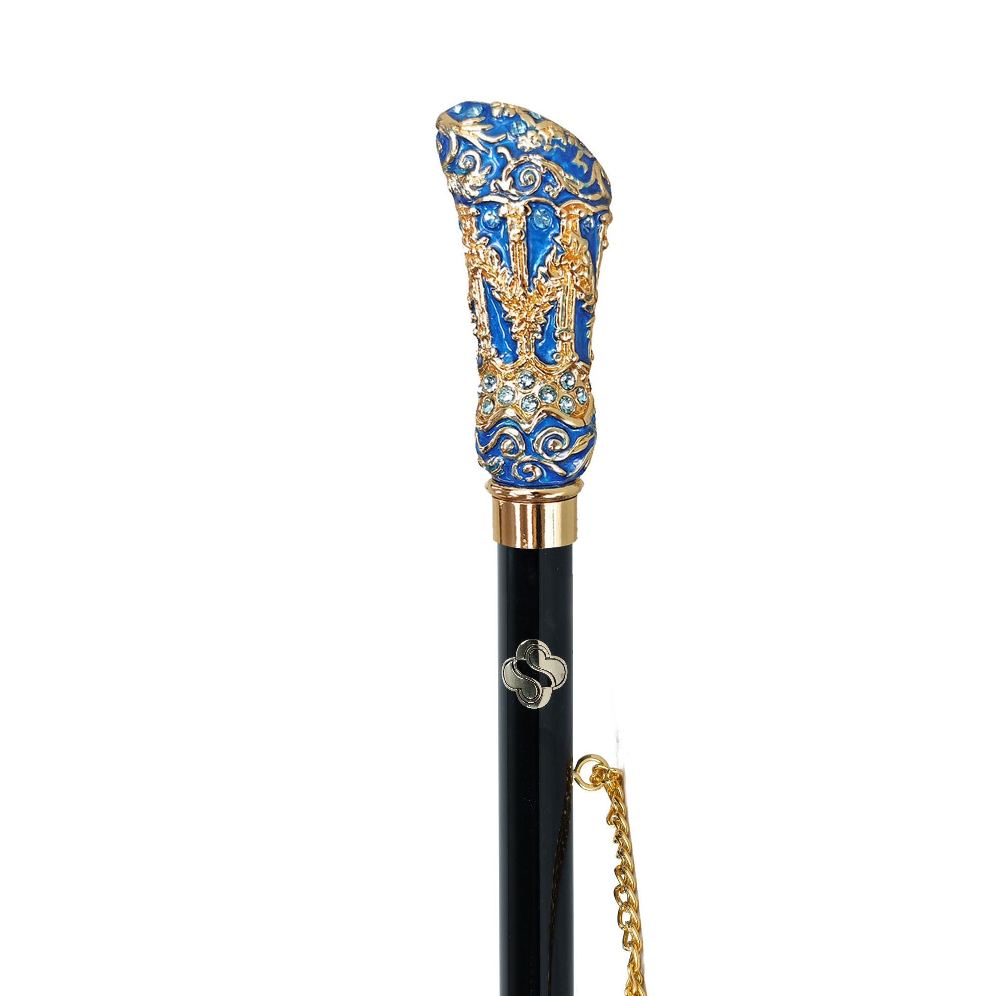 24K Gold Shoehorn – Handcrafted Long Handled Shoe Tool with Crystal-Adorned Handle