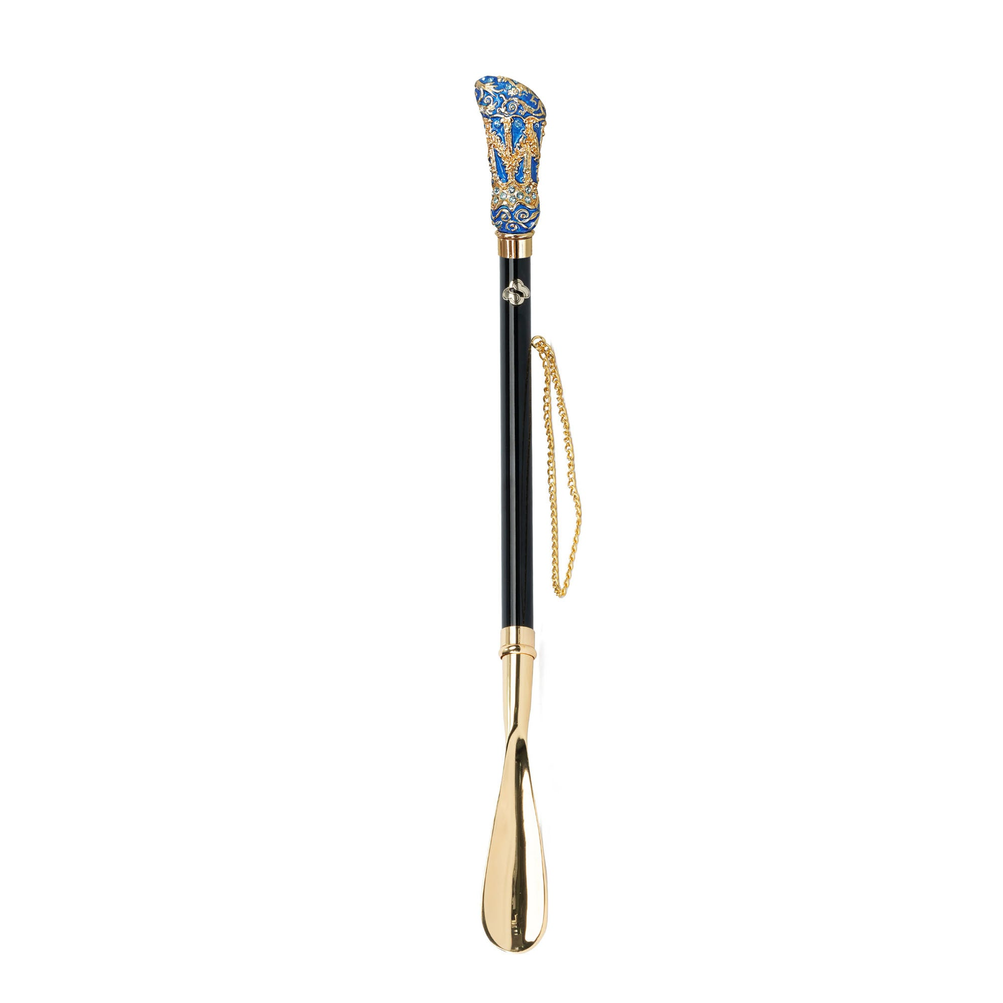 24K Gold Shoehorn – Handcrafted Long Handled Shoe Tool with Crystal-Adorned Handle
