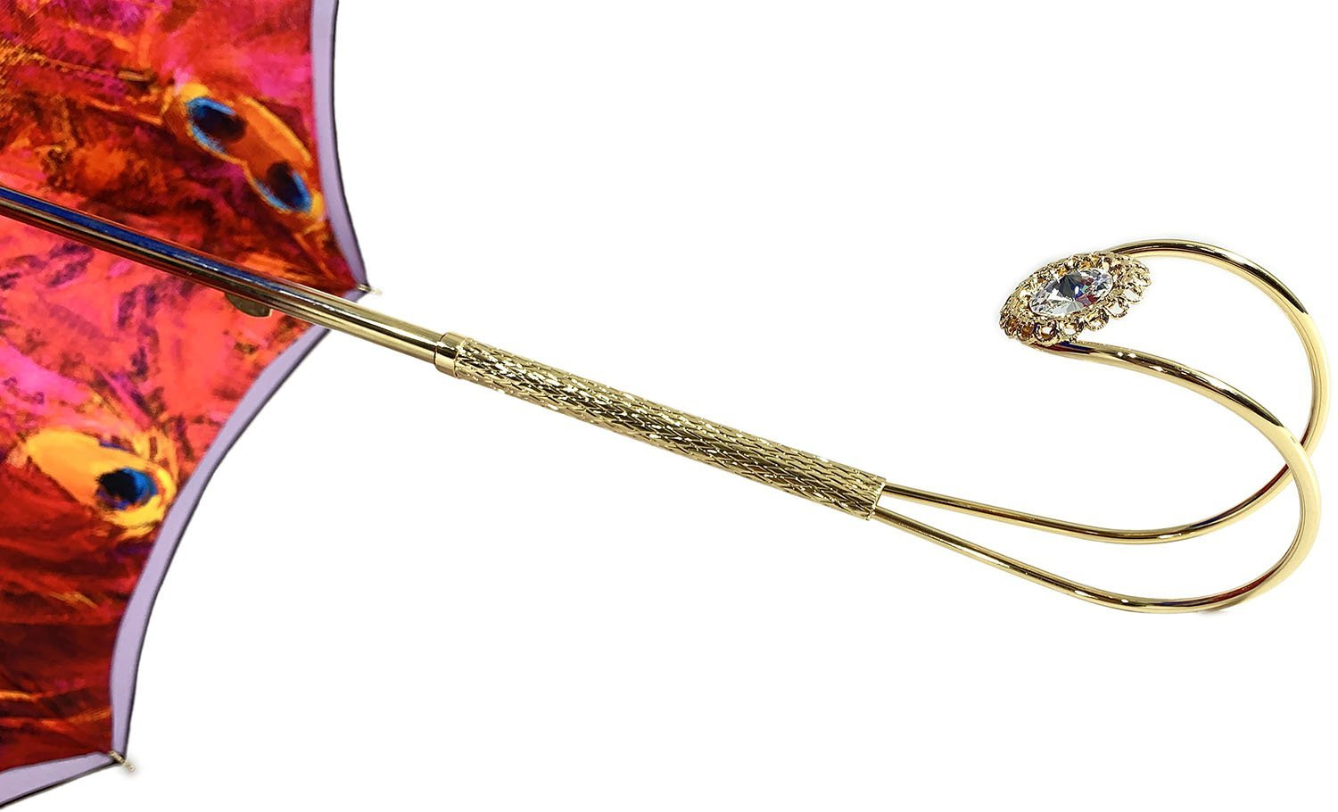Luxury Peacock Umbrella – Italian Crafted Satin Canopy, Swarovski Crystal Handle