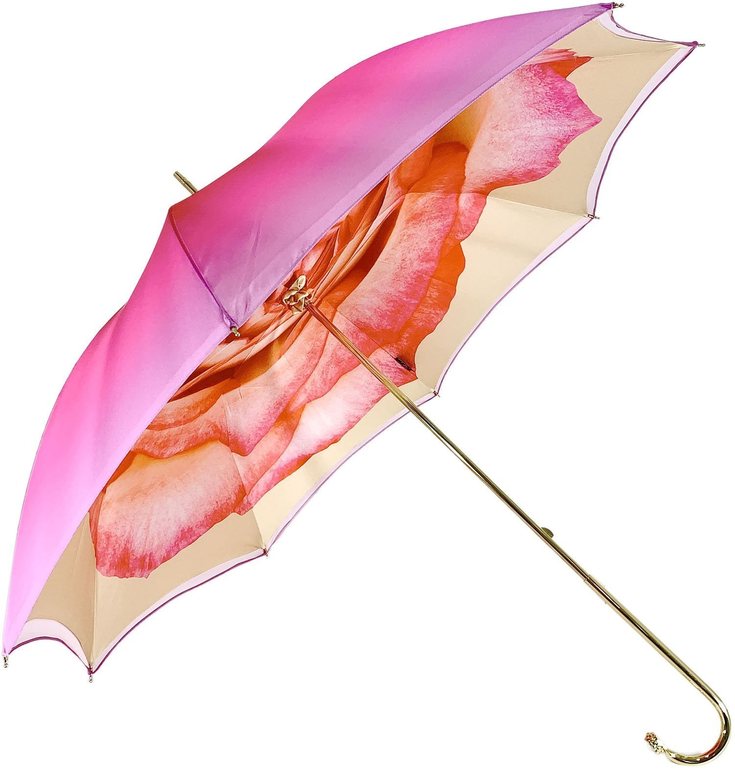 Pink Umbrella - Elegant Handmade Rain Umbrella with Rose Pattern & UV Protection