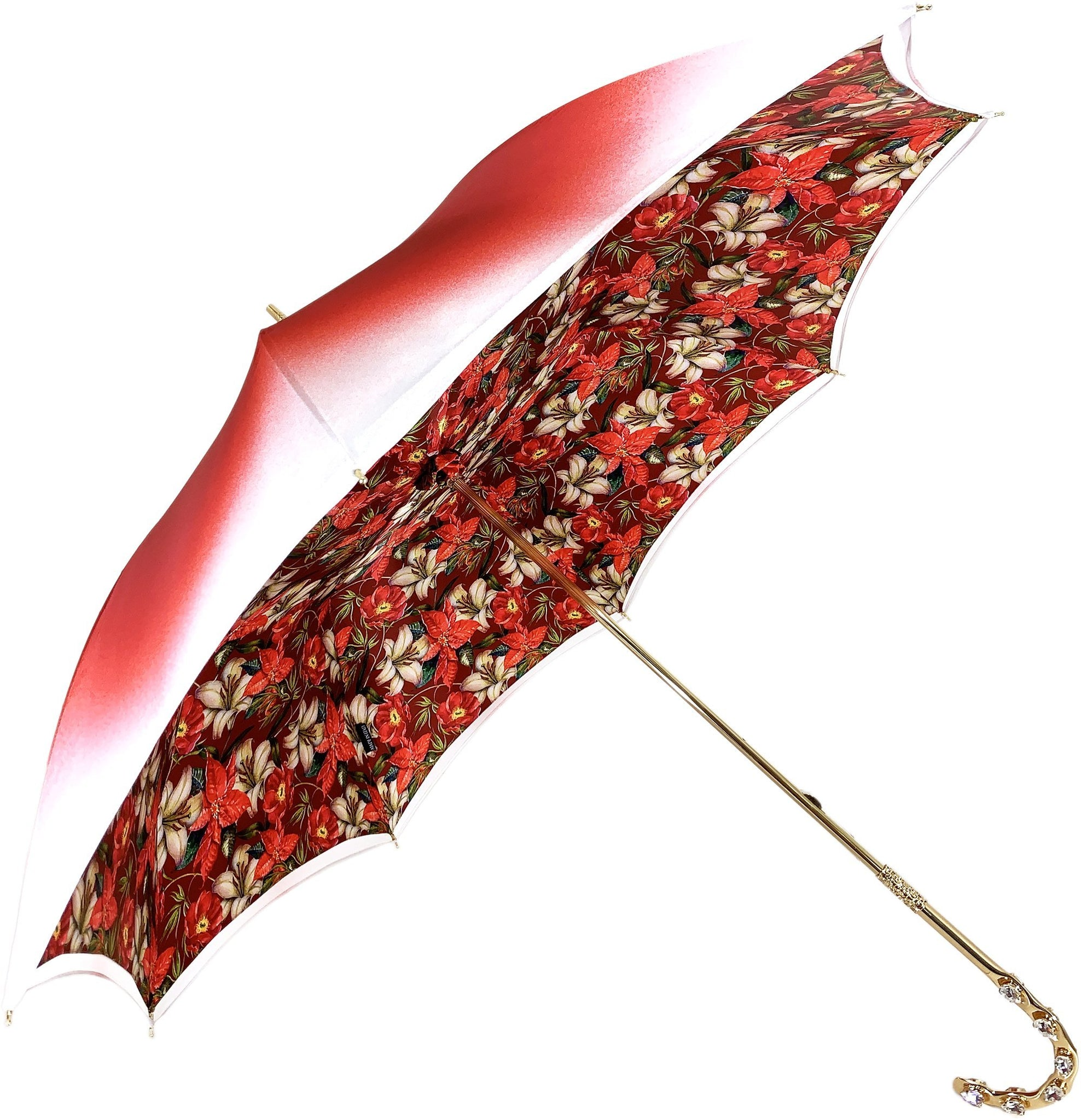 Designer Red Umbrella – Handmade Italian Luxury Satin With 24K Gold Handle