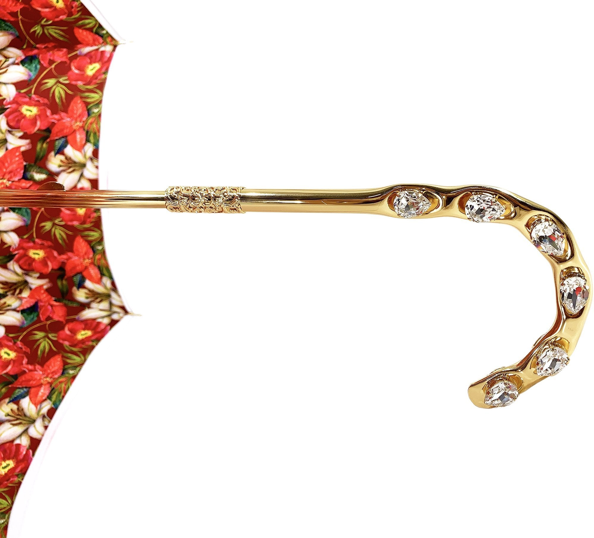 Designer Red Umbrella – Handmade Italian Luxury Satin With 24K Gold Handle