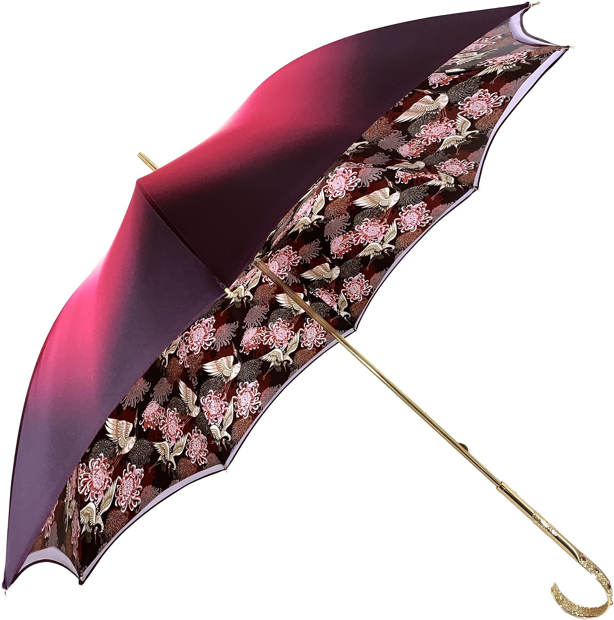 Double Cloth Umbrella – Handmade Italian Rain Gear with Swarovski Crystals & 24K Gold