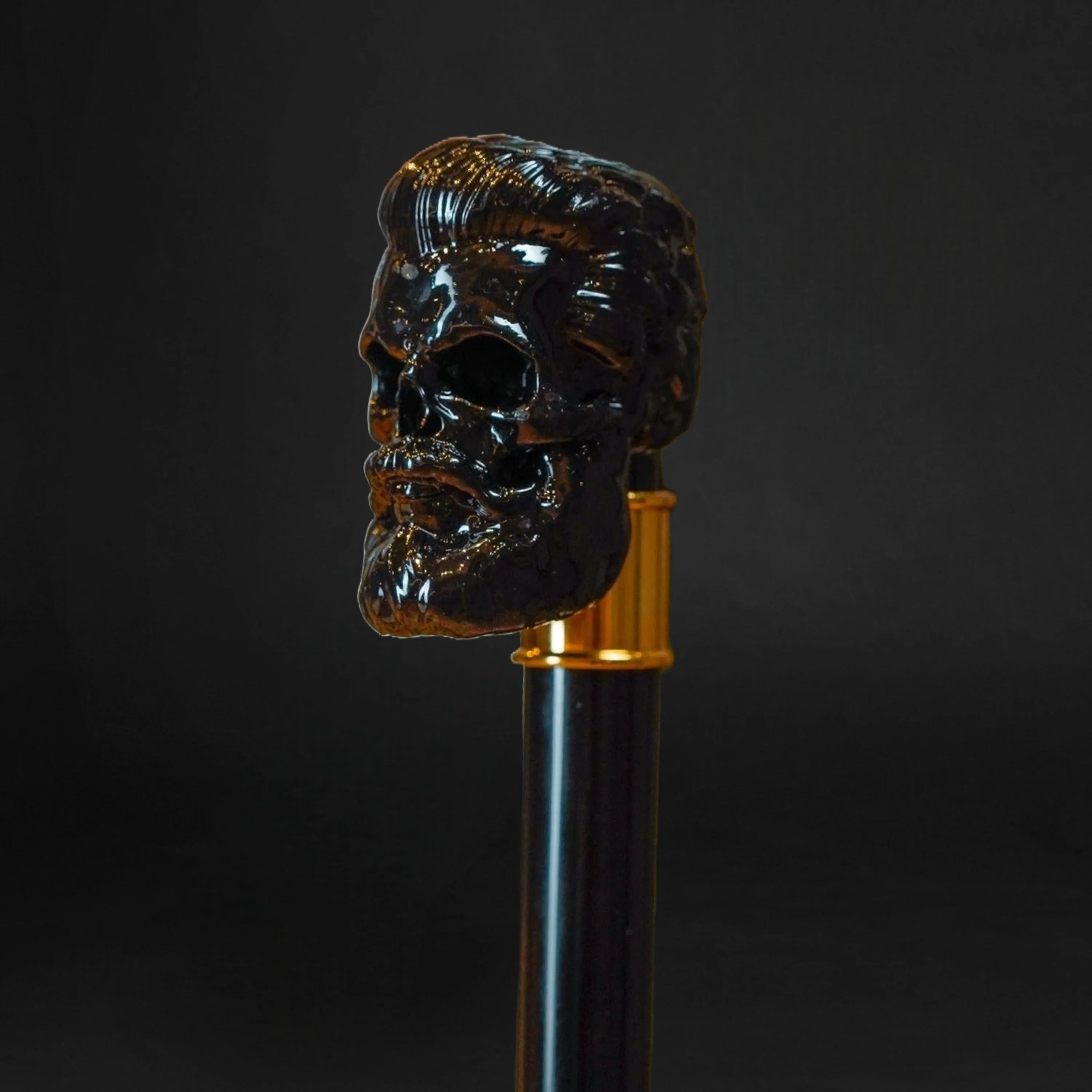 Luxury Walking Cane – Black Skull Handle | Gold-Plated Gothic Men’s Cane