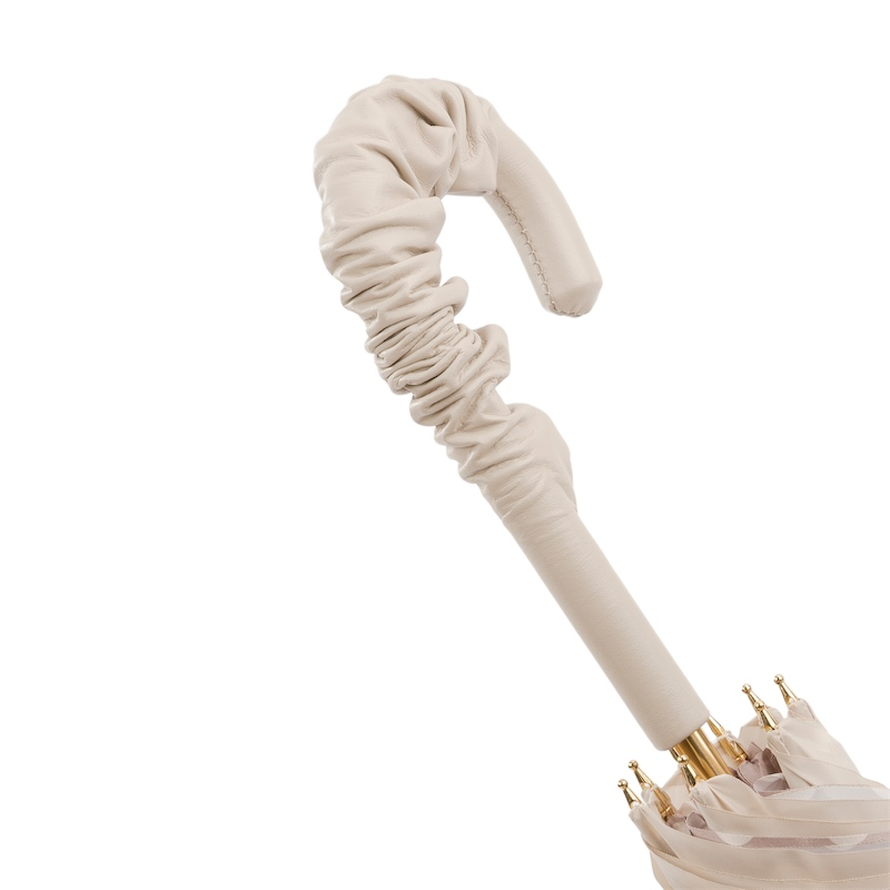 Ivory Leather Umbrella – Manual Opening, Double Cloth Canopy, Italian Handmade