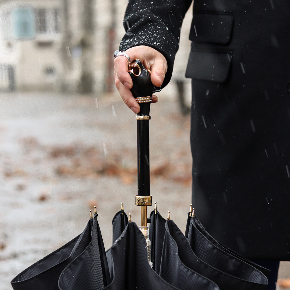 Black Panther Umbrella – Luxury Men's Rain Umbrella with Enameled Brass Handle