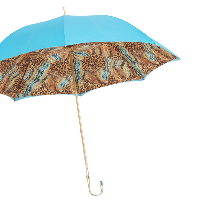 Animal Print Umbrella - Handmade Italian Double Cloth Canopy, Jeweled Brass Handle