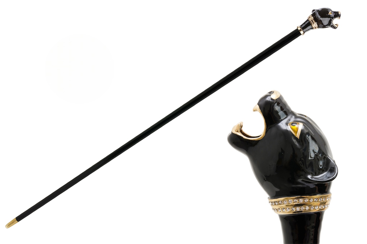 Luxury Walking Cane – Handmade Black Panther Cane with Brass Handle & Polished Wood Shaft