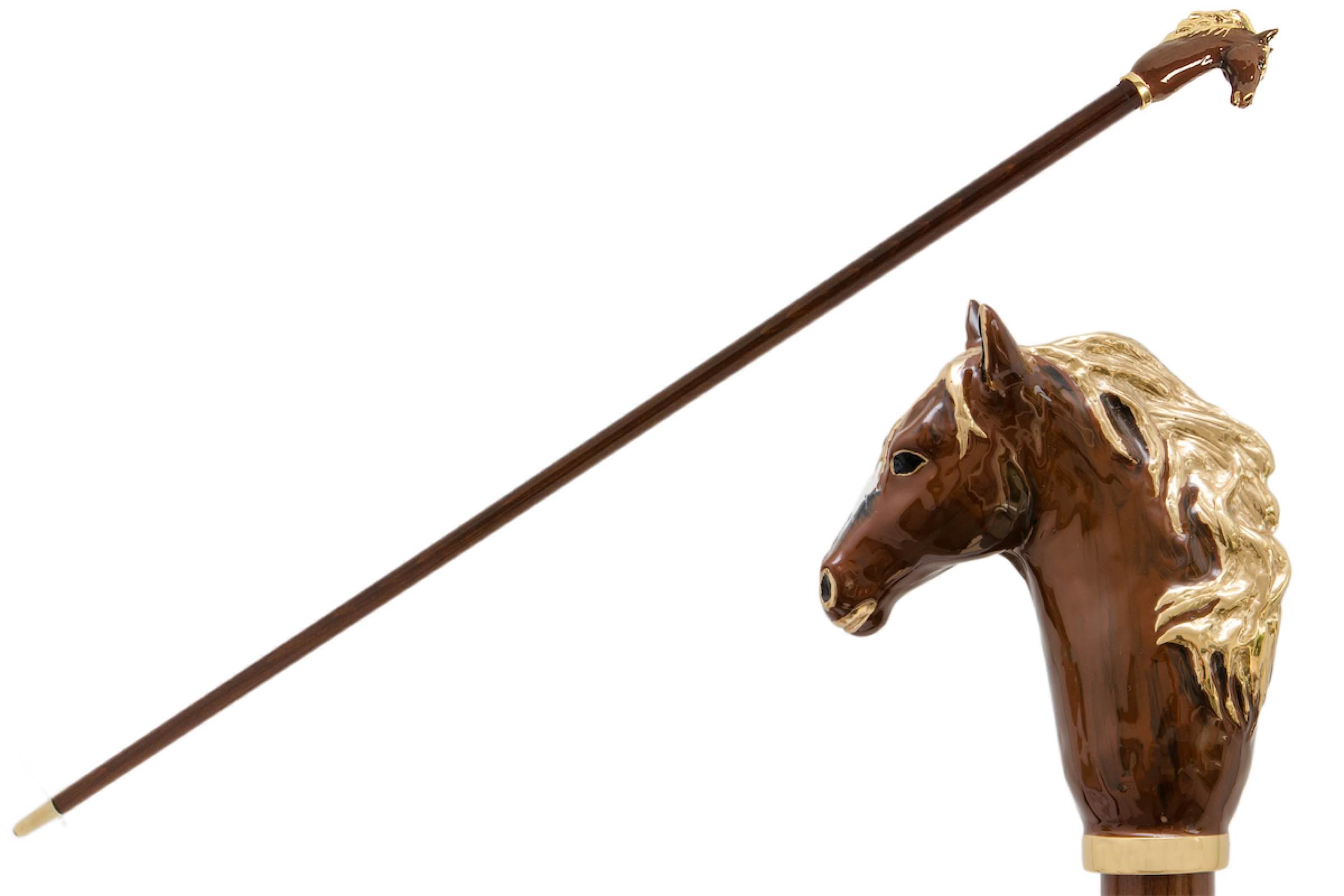 Luxury Walking Cane – Handmade Brown Horse Cane with Enameled Brass Handle