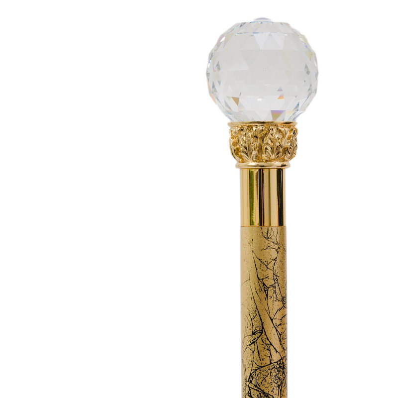 Luxury Walking Cane - Handmade Crystal Ball Cane with Gold Shaft & Rubber Tip