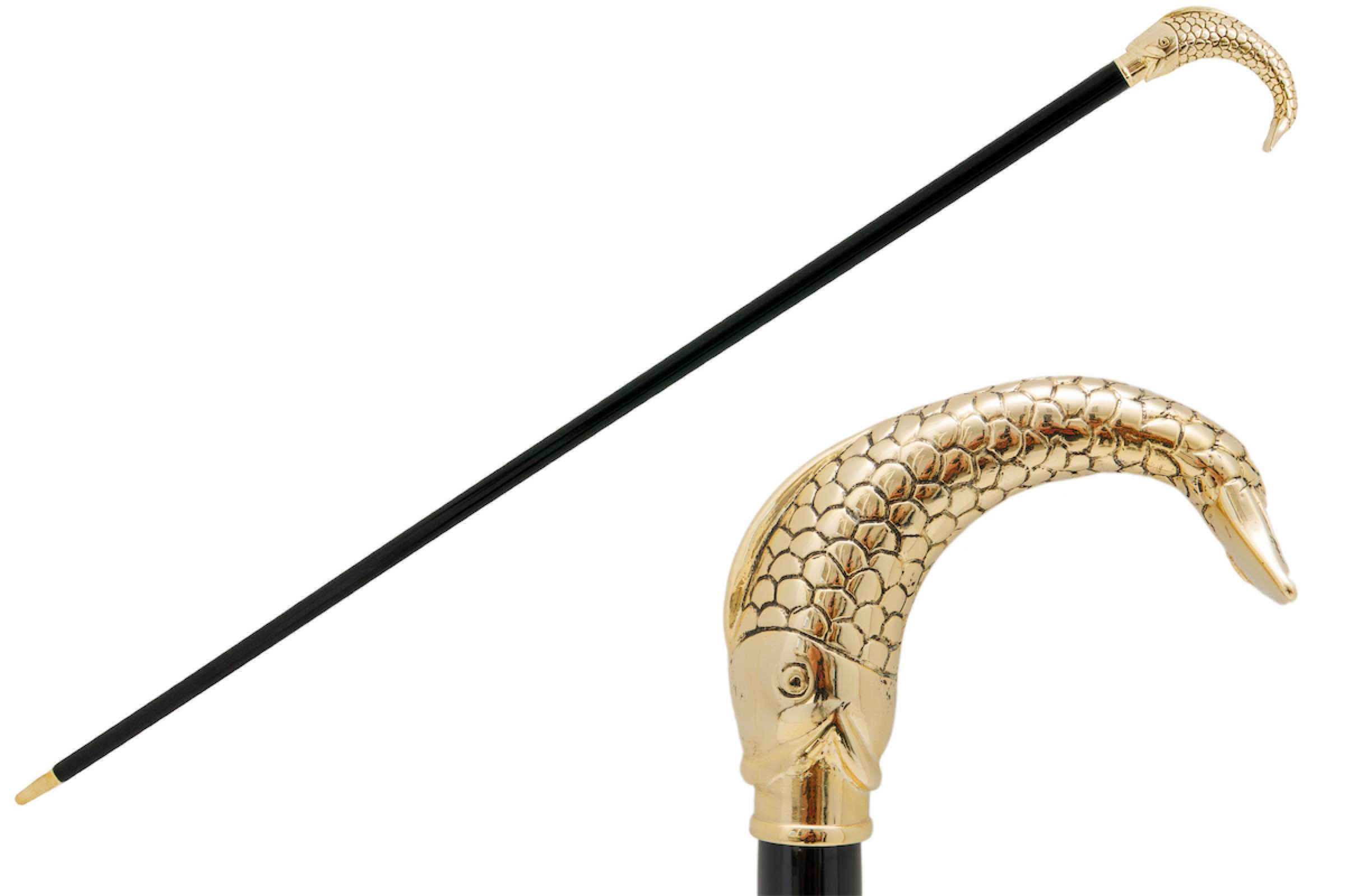 Golden Fish Walking Cane – Handmade Italian Designer Cane With Brass Tip