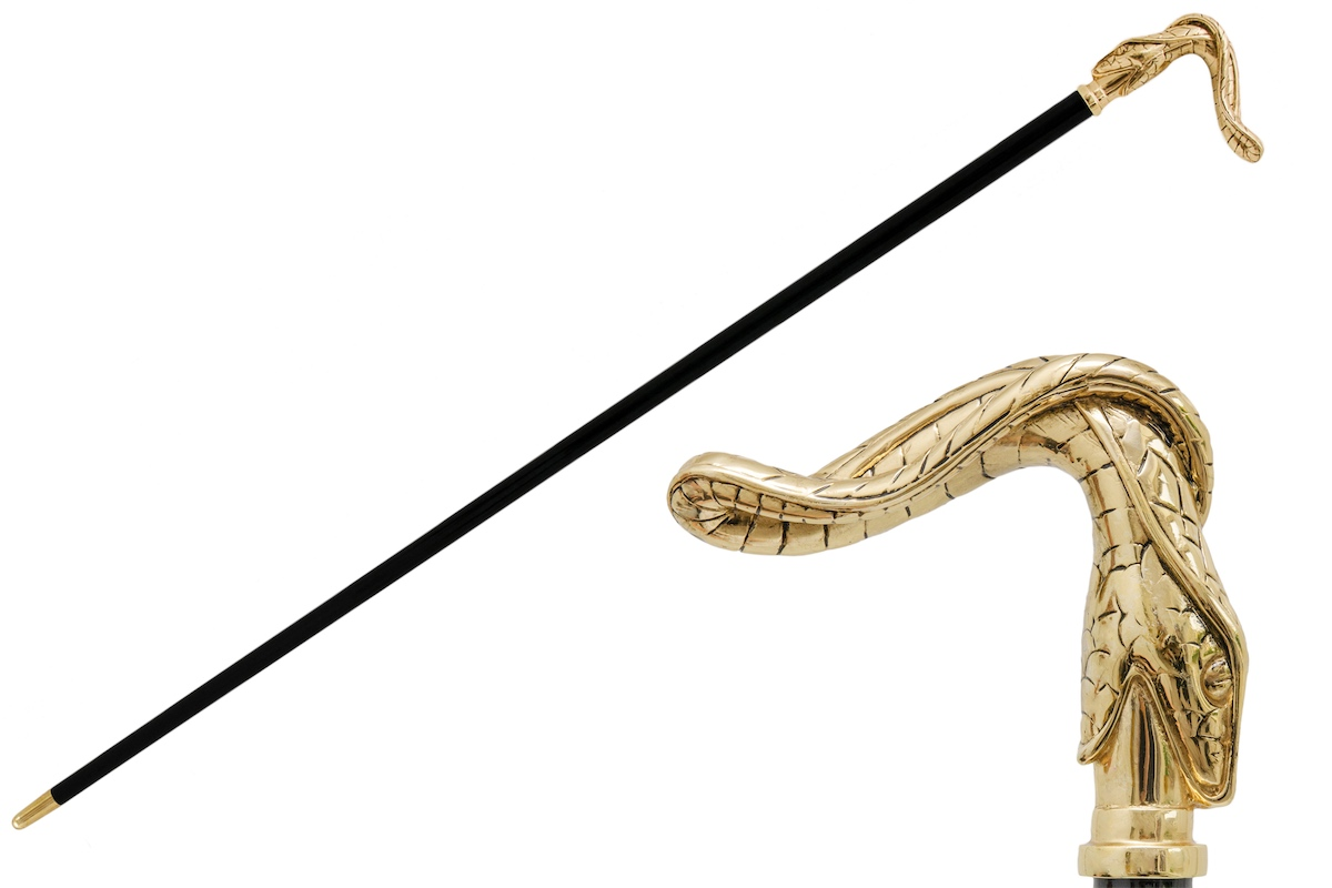 Golden Snake Cane – Luxury Handmade Walking Stick with Brass Tip & Wood Shaft
