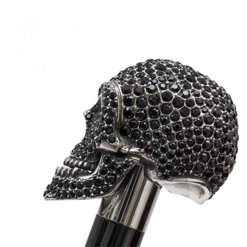 Luxury Walking Cane – Black Swarovski Skull Handle, Handmade Italian Designer Stick
