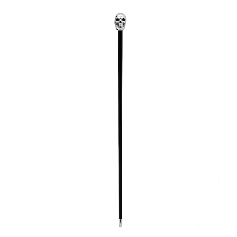 Silver Skull Walking Cane - Luxury Handmade Designer Cane with Polished Wood Shaft