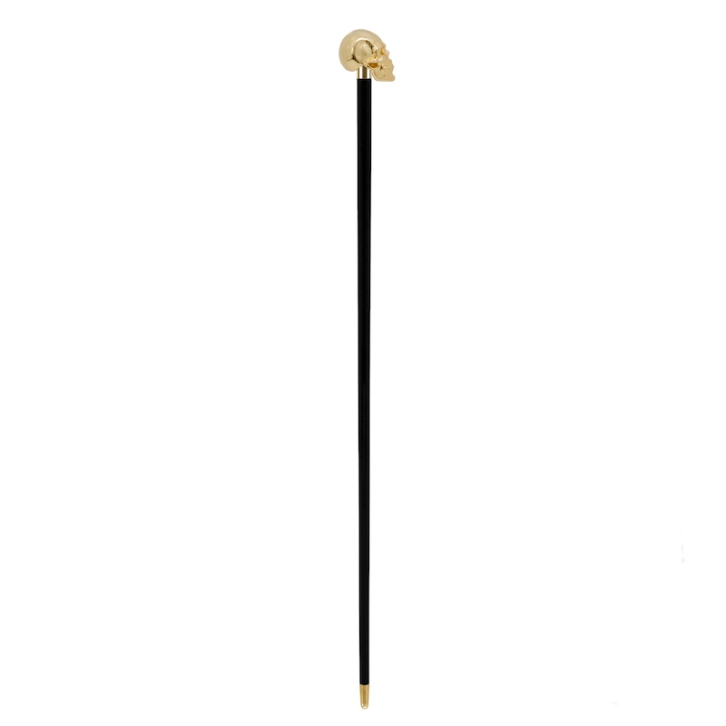 Luxury Walking Cane - Handmade Gold Skull Handle, Polished Wood Shaft, Brass Tip