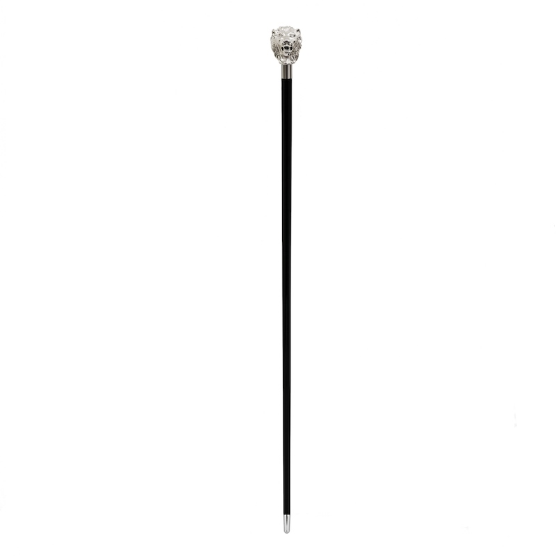 Luxury Walking Cane - Handmade Silver Lion Cane with Polished Wood Shaft & Brass End