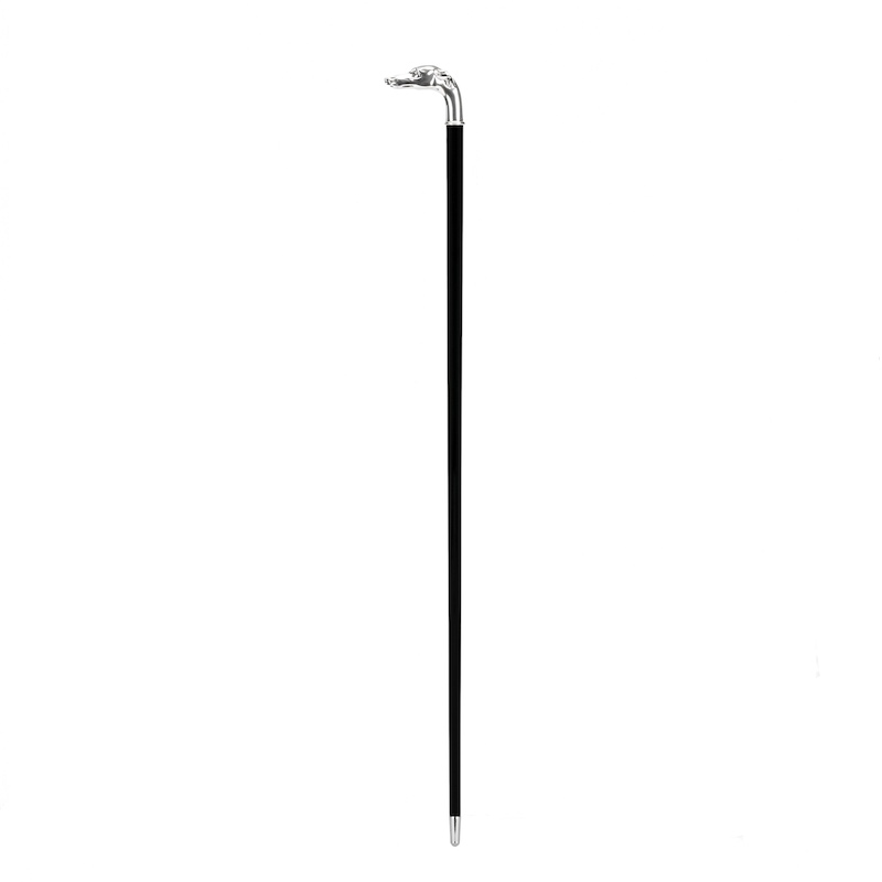 Silver Greyhound Cane – Handmade Italian Luxury Walking Stick With Polished Wood Shaft
