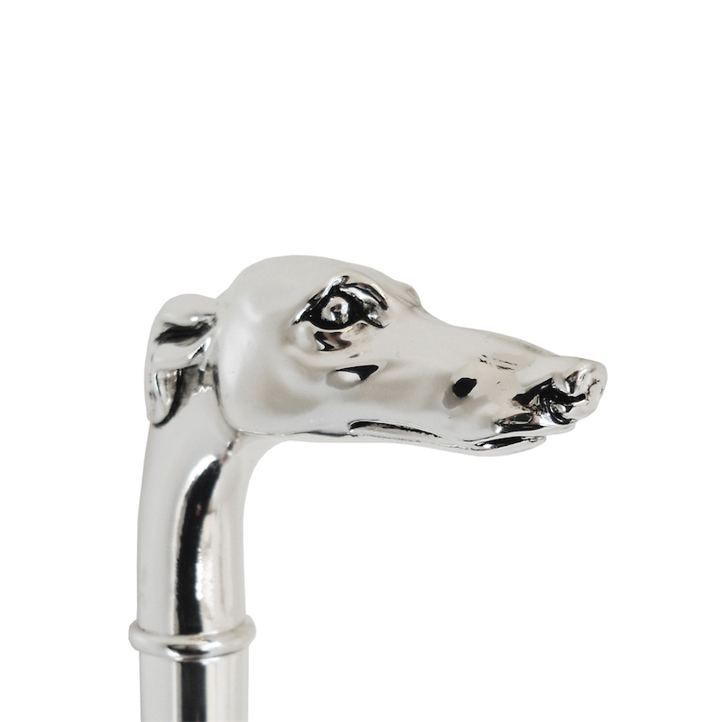 Silver Greyhound Cane – Handmade Italian Luxury Walking Stick With Polished Wood Shaft