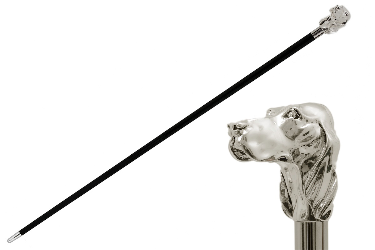 Silver Dog Walking Cane - Handmade Luxury Cane with Polished Wood Shaft & Silver-Plated Handle