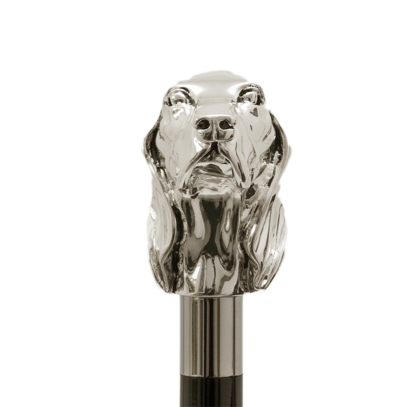 Silver Dog Walking Cane - Handmade Luxury Cane with Polished Wood Shaft & Silver-Plated Handle
