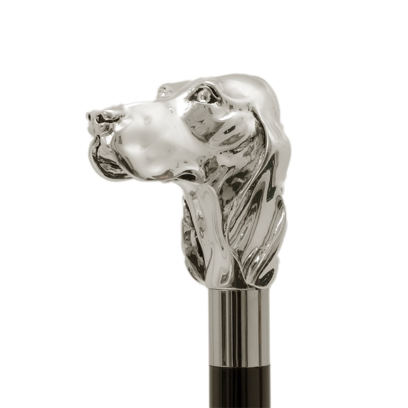 Silver Dog Walking Cane - Handmade Luxury Cane with Polished Wood Shaft & Silver-Plated Handle