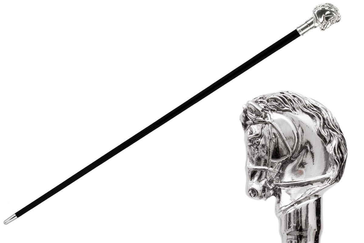 Luxury Walking Cane – Handmade Silver Horse Cane with Metal Horse Head Handle