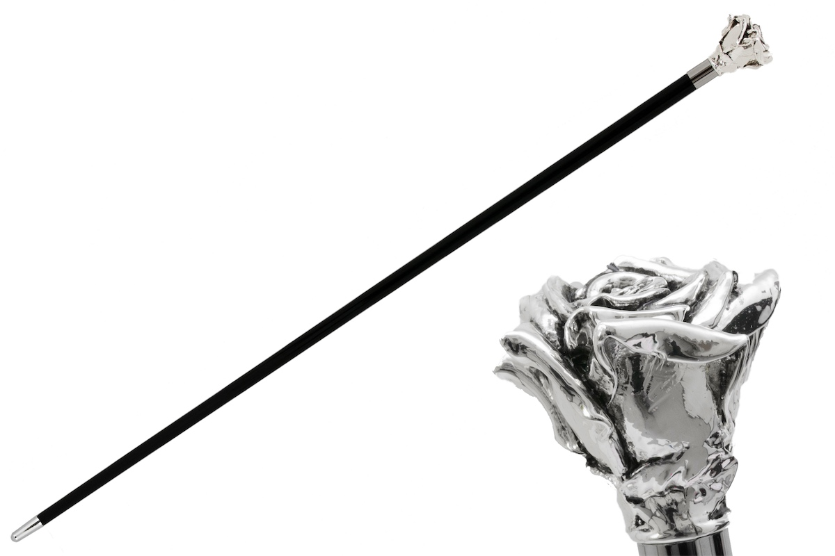 Luxury Walking Cane - Handmade Silver-Plated Handle Rose | Italian Craftsmanship