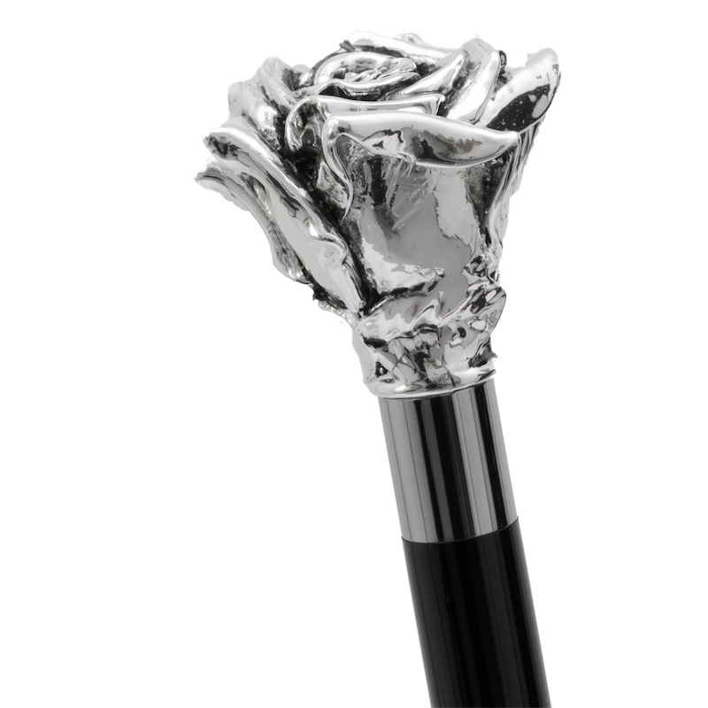 Luxury Walking Cane - Handmade Silver-Plated Handle Rose | Italian Craftsmanship