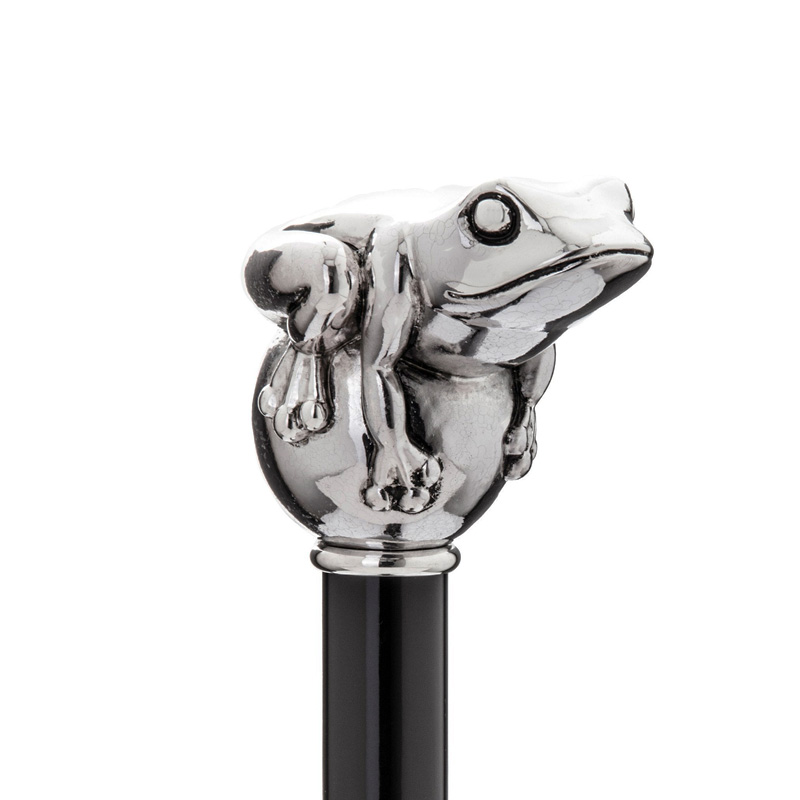 Silver Frog Walking Cane - Handmade Luxury Cane with Polished Wood Shaft & Silver-Plated Handle
