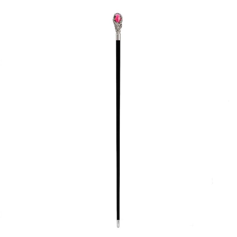 Luxury Walking Cane – Red Gem Artisan Cane with Crystal Brass Handle & Polished Wood Shaft