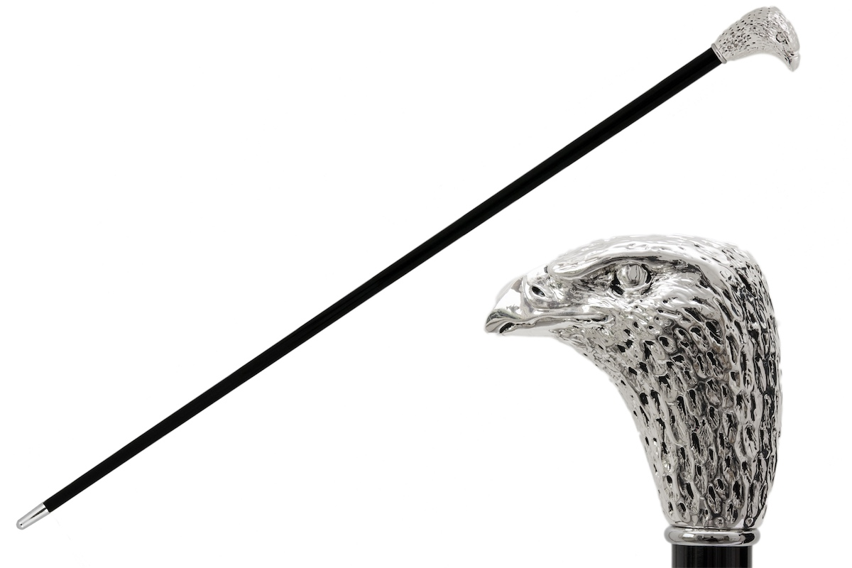 Luxury Walking Cane – Handmade Silver Eagle Cane with Polished Wood Shaft & Brass Rubber Tip
