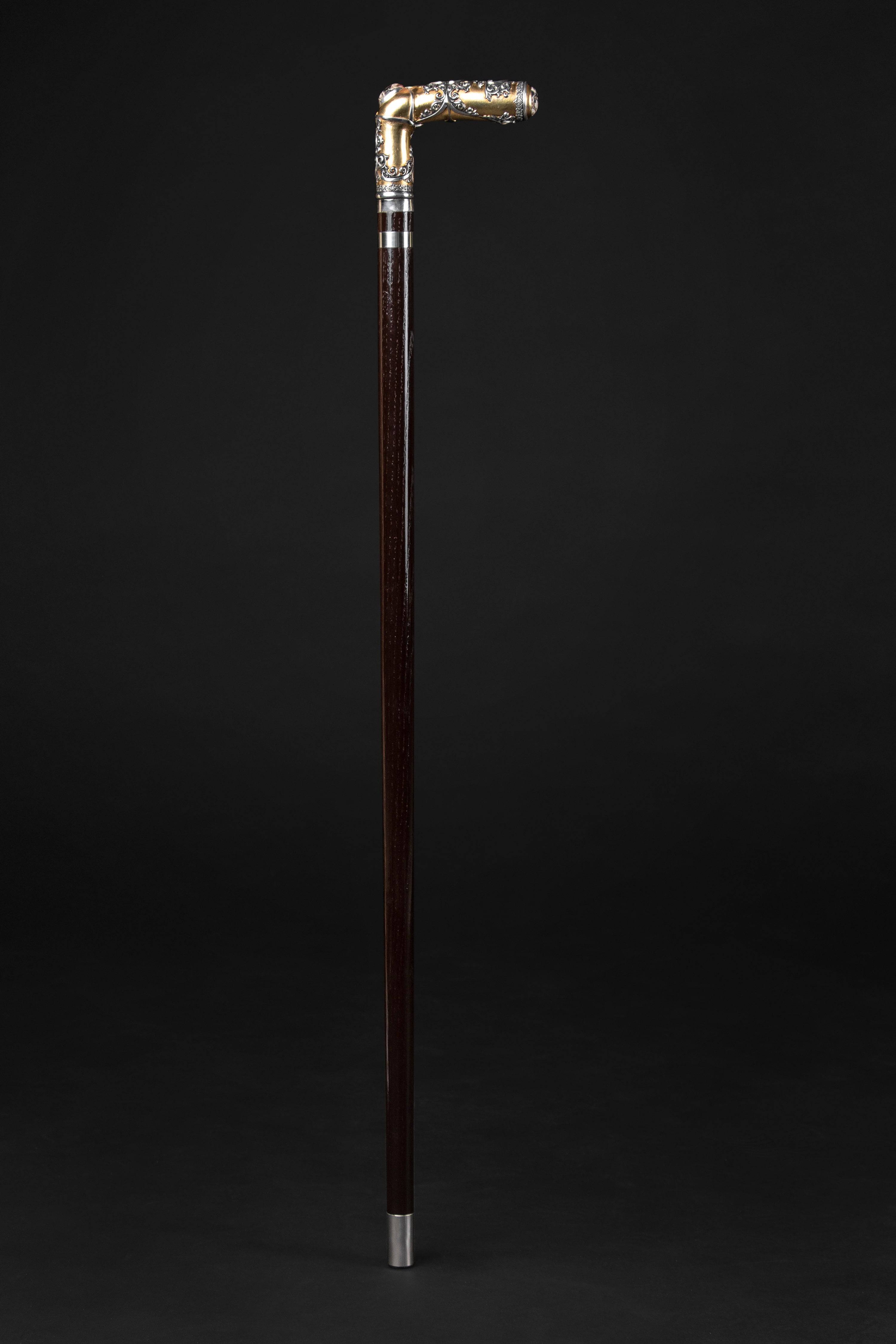 Antique fancy ceremonial walking cane by ARTWalkingSticks featuring intricate design and polished wooden handle.