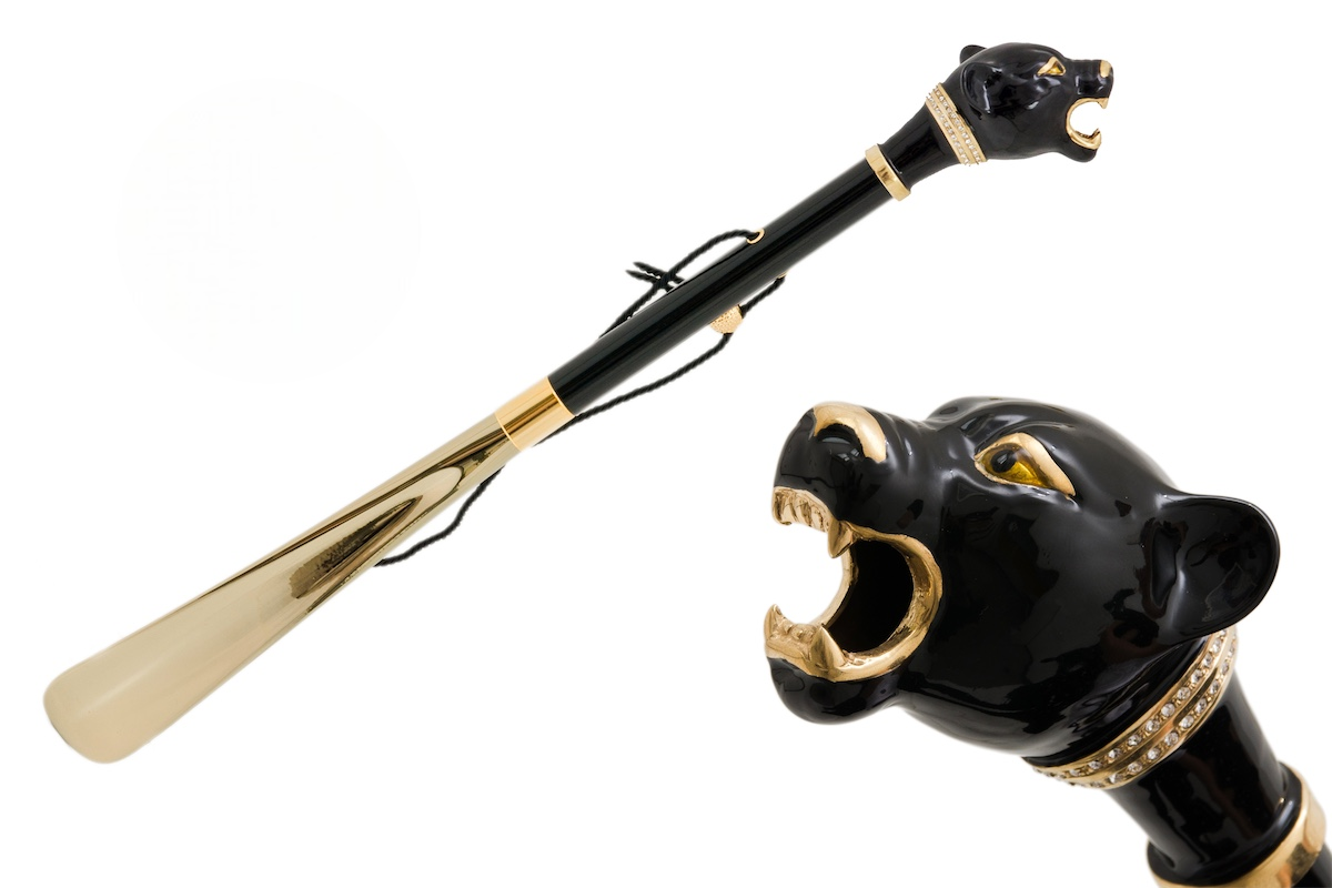 Black Panther Shoehorn – Handmade Italian Long Handled Shoe Horn With Enameled Brass Handle