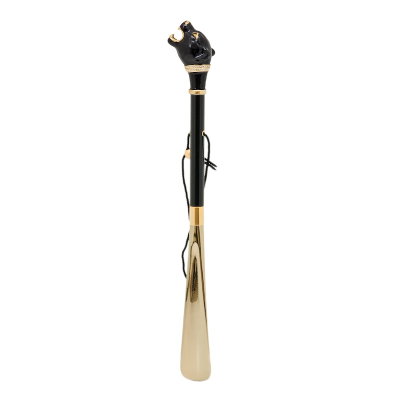 Black Panther Shoehorn – Handmade Italian Long Handled Shoe Horn With Enameled Brass Handle