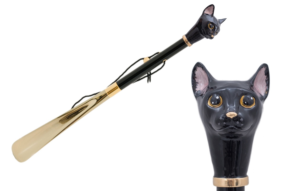 Black Cat Shoehorn – Handmade Enameled Brass Handle | Italian Crafted Luxury