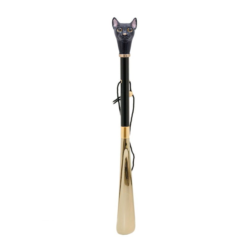 Black Cat Shoehorn – Handmade Enameled Brass Handle | Italian Crafted Luxury