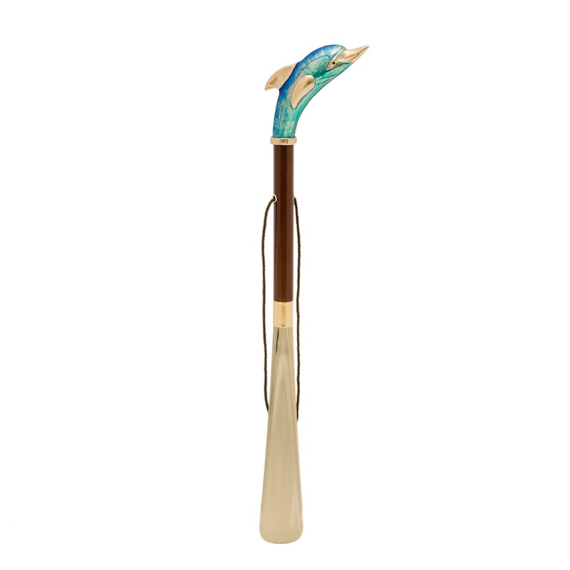 Enameled Handle Shoehorn – Luxury Italian Dolphin Handle Shoehorn with Wood Shaft
