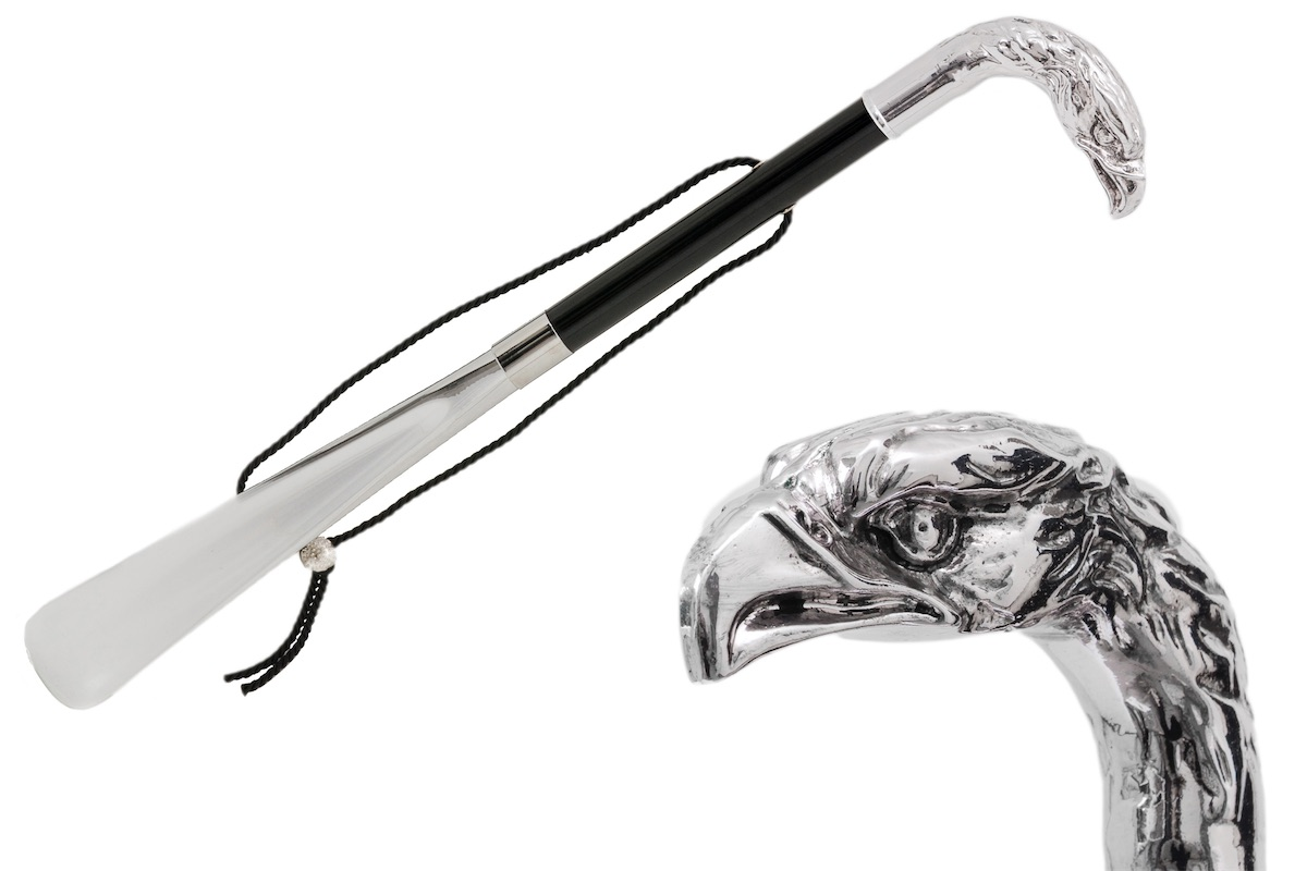 Silver Eagle Shoehorn – Long Handled Artisan Shoe Horn With Wooden Shaft