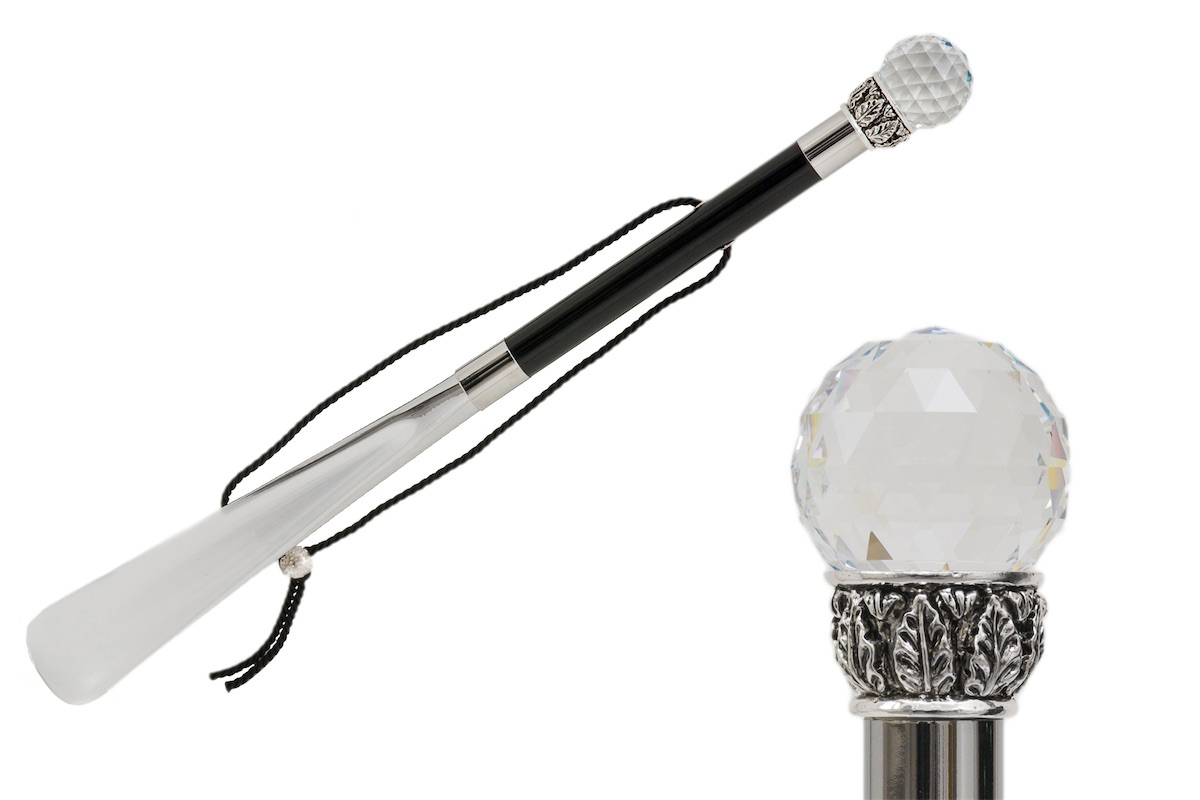 Luxury Shoehorn With Crystal Ball Handle – Handmade Italian Long Handled Design