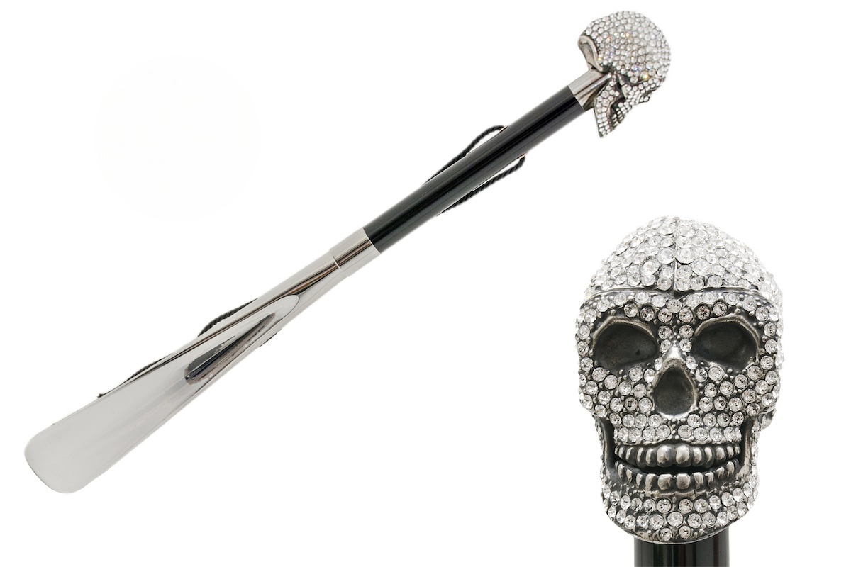 Swarovski Skull Shoehorn – Designer Long Handled Shoe Horn with Crystal Handle
