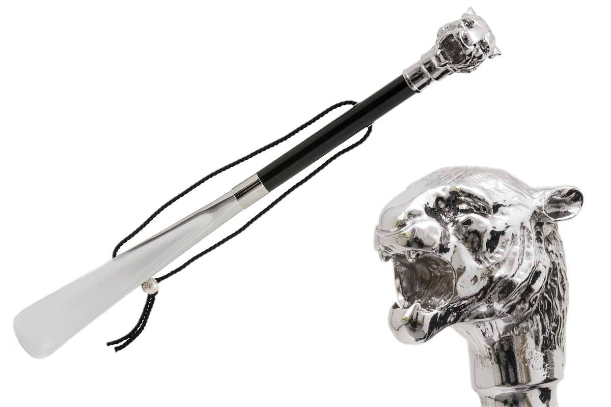 Silver Tiger Shoehorn – Handmade Italian Metal Handle Long Ergonomic Design